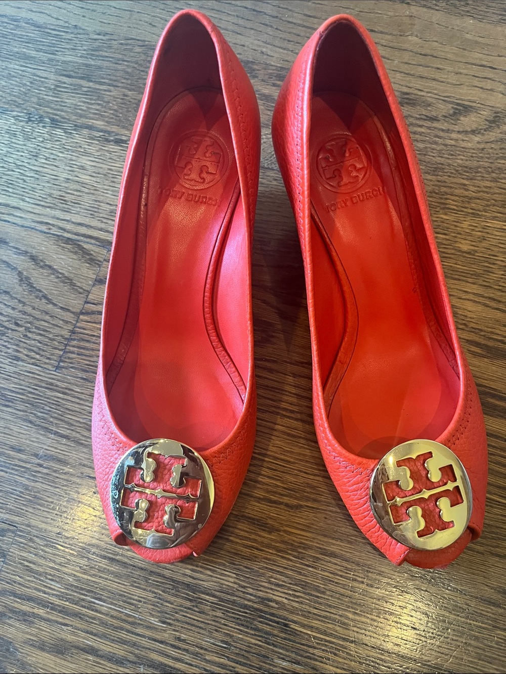 Tory Burch Red Leather Logo Round-Toe Ballet Flats 8